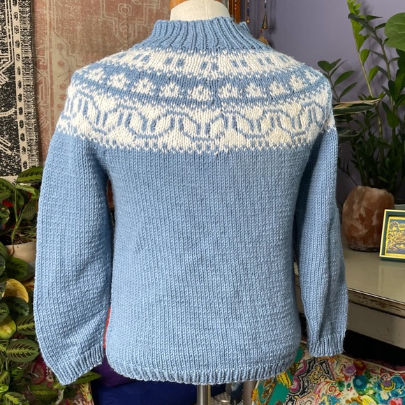 ♻️ SOLD Icelandic Pattern Handknit Chunky Sweater Retro Vintage S - Picture 9 of 16